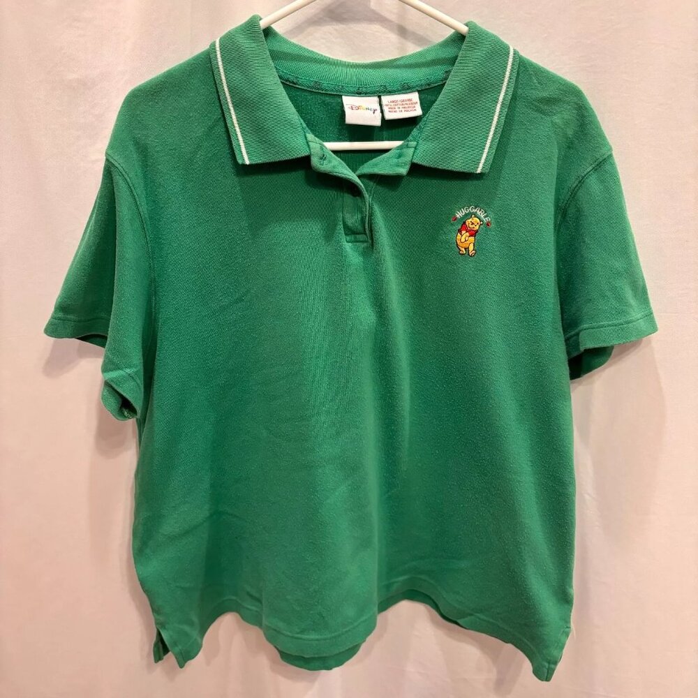 VTG Disney Winnie the Pooh 'Huggable' Embroidered Polo Shirt in Green Size L